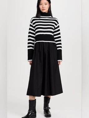 Moon River Black and White Striped Turtleneck Sweater